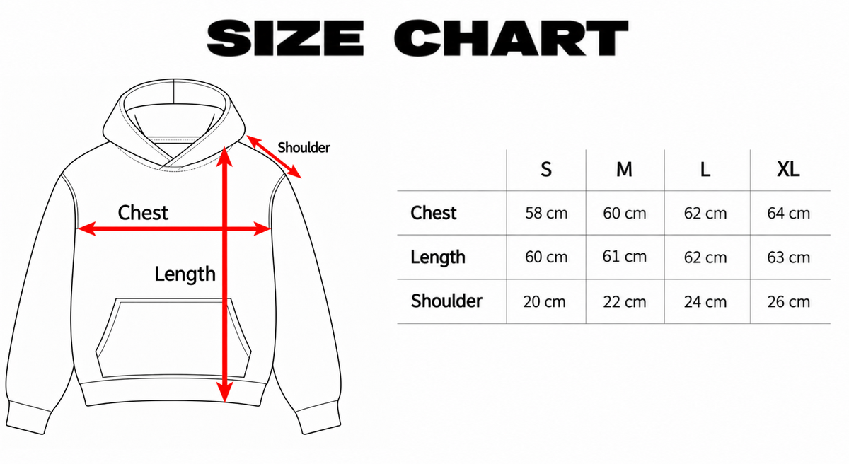 Knit Hoodie size chart